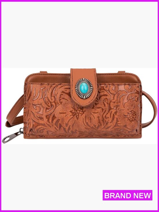 Handbags - Vintage Western Crossbody Phone Purse with Adjustable Strap and Wristlet